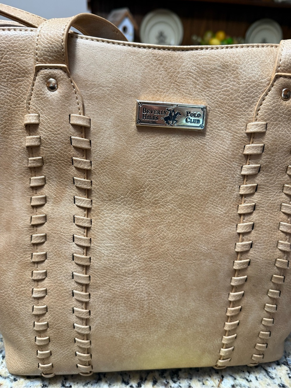 Beverly Hills Polo Club Beige/Tan Woven-Trim Tote